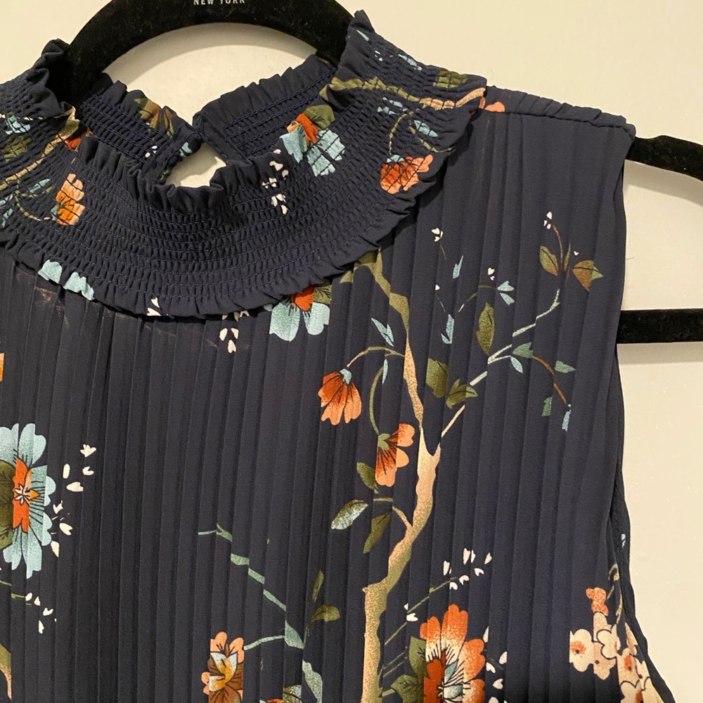 Nanette Lepore Navy Floral Pleated Dress